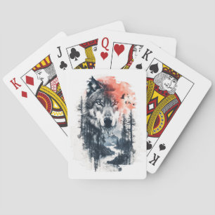Duo Tone Wolf Illustratie Pokerkaarten