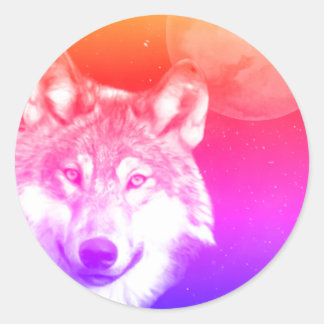 Duotone Lone wolf sterrenhemel bloed maan Ronde Sticker