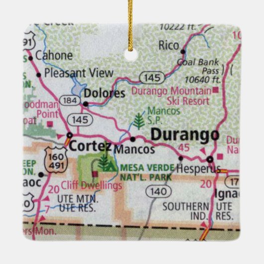 Durango en Cortez CO Keramisch Ornament (Achterkant)