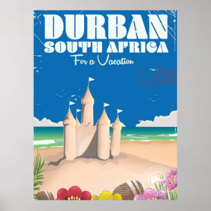 Durban Zuid-Afrika vintage strand reisposter Poster