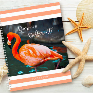 Durf anders te zijn Flamingo Oranje witte strepen Notitieboek