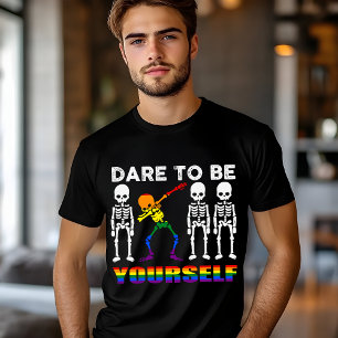 Durf Jijzelf Te Zijn Regenboog Skelet Pride Tri-Blend Shirt