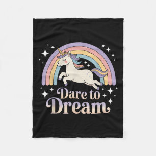 Durf te dromen Unicorn Regenboog Motivatie Fleece Deken