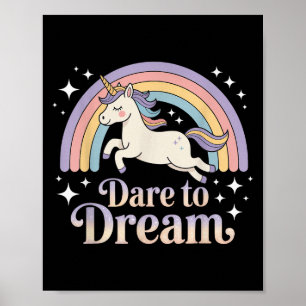 Durf te dromen Unicorn Regenboog Motivatie Poster