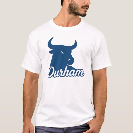 Durham Bull Head Logo – Bold Blue Script City T-shirt (Voorkant)