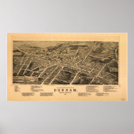 Durham N. Carolina 1891 Antiek Panorama Poster
