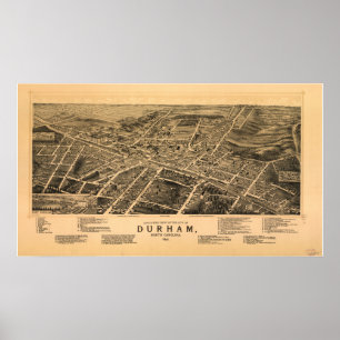 Durham N. Carolina 1891 Antiek Panorama Poster