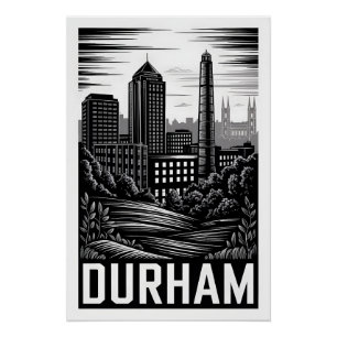 Durham North Carolina Zwart-Wit Houtsnede Perfect Poster