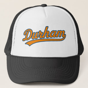 Durham Script Logo in Retro Sinaasappel en Blauw – Trucker Pet