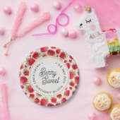 Dus Berry Sweet Strawberry Pattern Birthday Papieren Bordje (Feest)