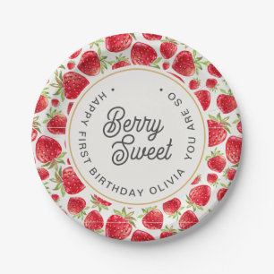 Dus Berry Sweet Strawberry Pattern Birthday Papieren Bordje