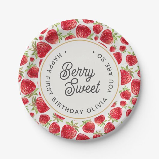 Dus Berry Sweet Strawberry Pattern Birthday Papieren Bordje (Voorkant)