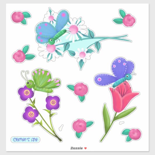 Dus  bloemen en Butterflies Sticker (Vel)