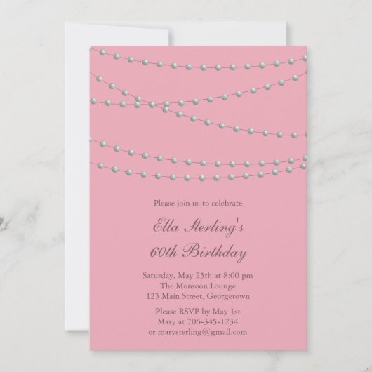 Dus Chic Pearls Birthday Invitation (roze) Kaart (Voorkant)