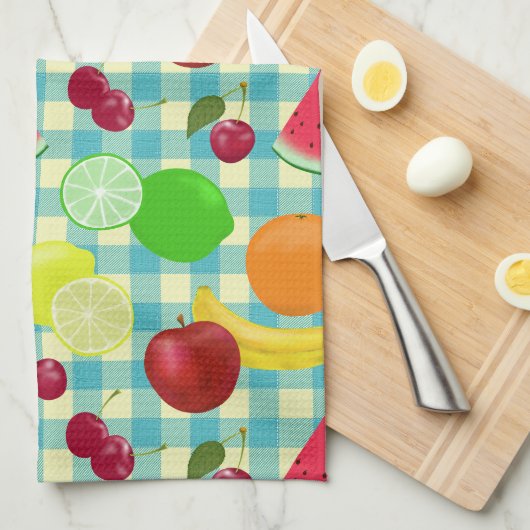 Dus Cute Fruit Aqua Checktern Theedoek (Quarter Fold)