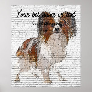 Dus Cute Papillon Dog - Brick Block Background Poster