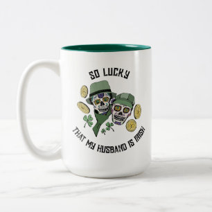 Dus gelukkige Ierse man Sugar Skulls Tweekleurige Koffiemok