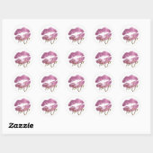 Dus roze glitter lippen op wit - Tester Ronde Sticker (Vel)