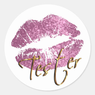 Dus roze glitter lipt op wit - tester ronde sticker