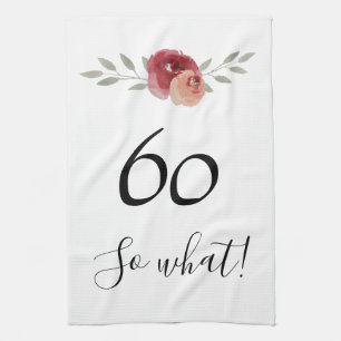 Dus wat een grappige Waterverf Floral 60e verjaard Theedoek