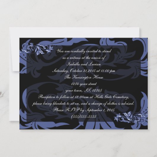 Dusk Blue Damask Gothic Wedding Kaart (Voorkant)