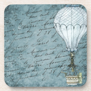 Dusk Blue Hot Air ballon Steampunk Handschrift Bier Onderzetter