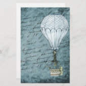 Dusk Blue Hot Air ballon Steampunk Handschrift Briefpapier (Voorkant / Achterkant)