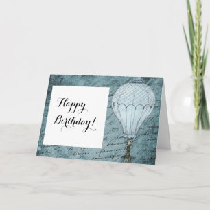 Dusk Blue Hot Air ballon Steampunk Handschrift Kaart