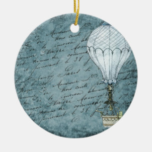 Dusk Blue Hot Air ballon Steampunk Handschrift Keramisch Ornament