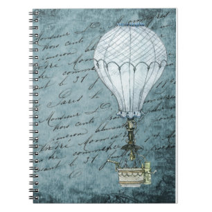 Dusk Blue Hot Air ballon Steampunk Handschrift Notitieboek