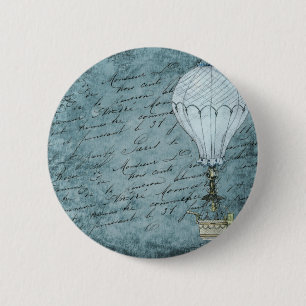 Dusk Blue Hot Air ballon Steampunk Handschrift Ronde Button 5,7 Cm