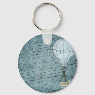 Dusk Blue Hot Air ballon Steampunk Handschrift Sleutelhanger