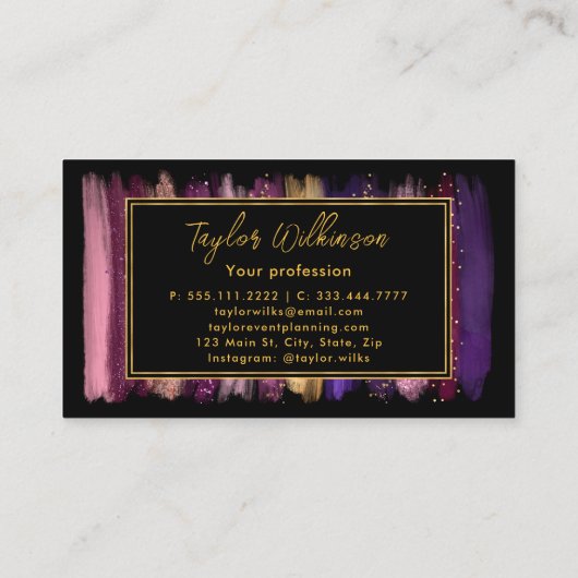 Dusk roze en Paarse penseelstreken Visitekaartje (Achterkant)