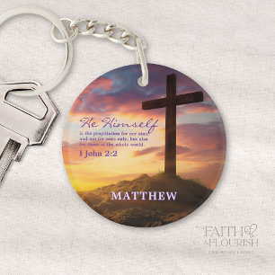 Dusk Silhouette Cross Schrift gepersonaliseerd Sleutelhanger