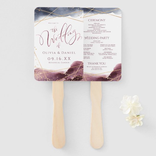 Dusk Waterverf Geometric Modern Wedding Programme Handwaaier (Voorkant en achterkant)