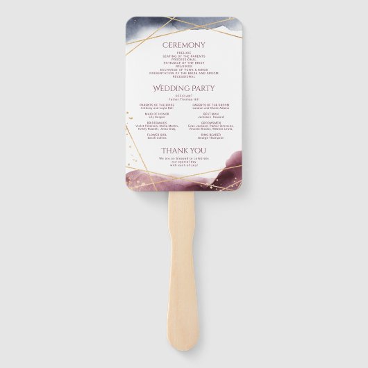 Dusk Waterverf Geometric Modern Wedding Programme Handwaaier (Achterkant)