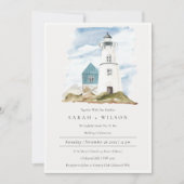Dusky Aqua Blue Lighthouse Mountain Wedding Invite Bedankkaart (Voorkant)