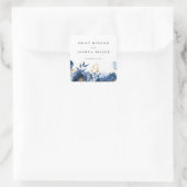 Dusky Blauw Goud Bloemen Bruiloft Vierkante Sticker (Tas)