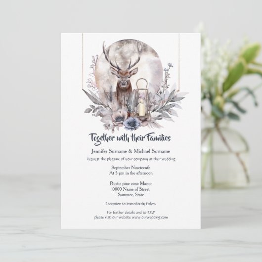 Dusky bleu rose forêt cerf nuit lune invitation (Debout devant)