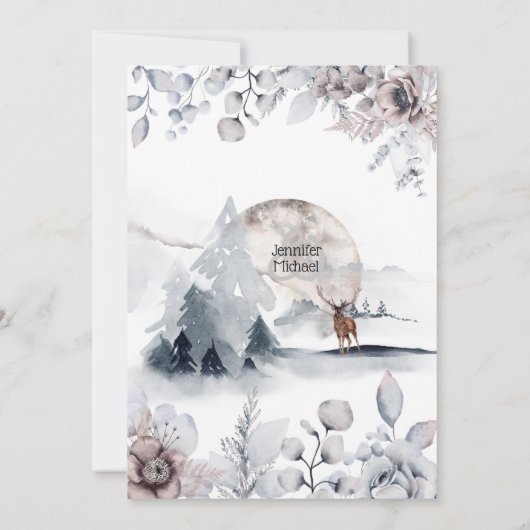 Dusky bleu rose forêt cerf nuit lune invitation (Dos)