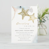 DUSKY BLUE BEACH STARFISH KOUPLES SHOWER INVITE BEDANKKAART (Staand voorkant)