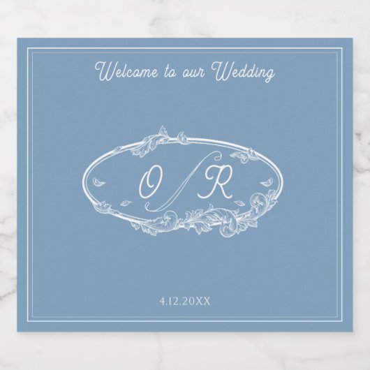 Dusky Blue Coast Minimal Wedding Sparkling Wijnetiket (Enkel label)
