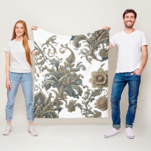 Dusky Blue Floral Brocade patroon Fleece Deken