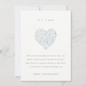 Dusky Blue Floral Heart Baby Faire-part (Devant)