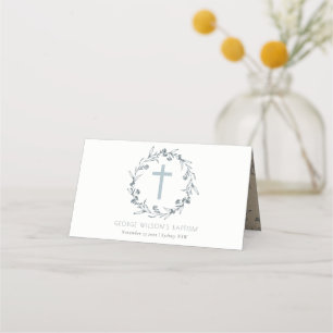 Dusky Blue Floral Laurel Wreater Monogram Baptisme