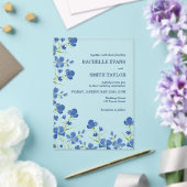 Dusky Blue Flower Wedding Invite Acryl Uitnodigingen (Insitu (Huwelijk))
