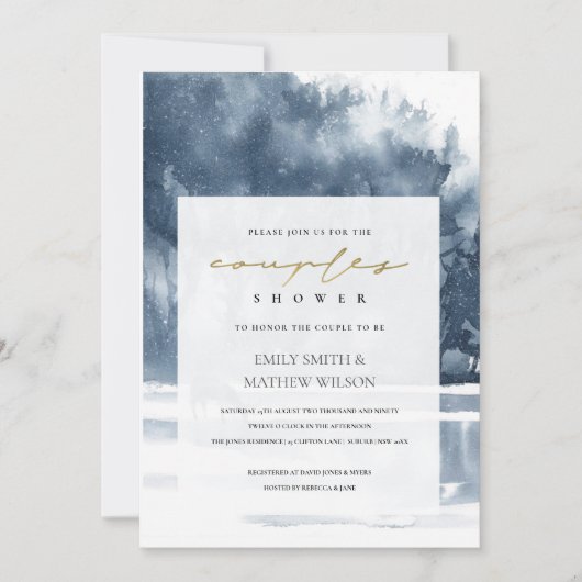 DUSKY BLUE FOREST LAKE PINE COUPLES SHOWER INVITE BEDANKKAART (Voorkant)
