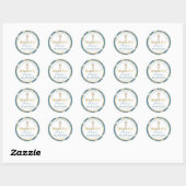 Dusky Blue Gold Floral Baptisme Hartelijk dank Ronde Sticker (Vel)