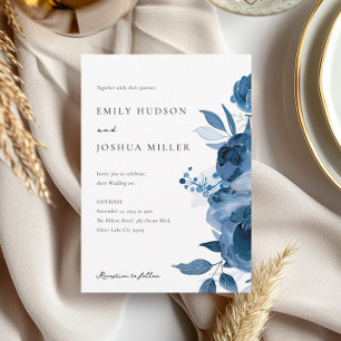 Dusky Blue Gold Floral bruiloft uitnodiging