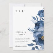 Dusky Blue Gold Floral Faire-part de mariage (Devant)